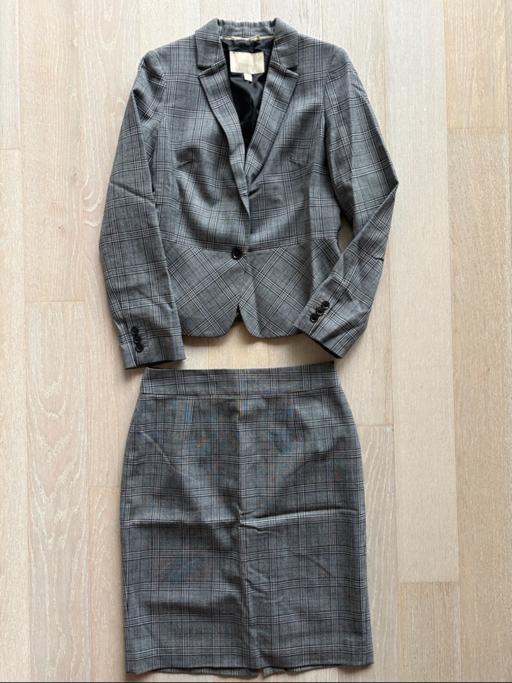 Banana Republic Gray Plaid Blazer & Skirt Set